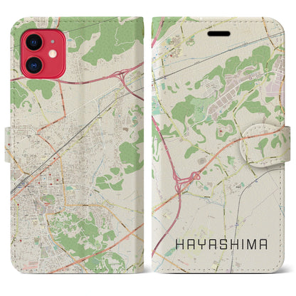 【早島（岡山県）】地図柄iPhoneケース（手帳タイプ）ナチュラル・iPhone 11 用