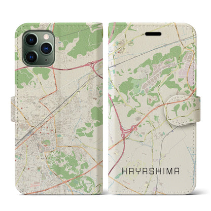 【早島（岡山県）】地図柄iPhoneケース（手帳タイプ）ナチュラル・iPhone 11 Pro 用