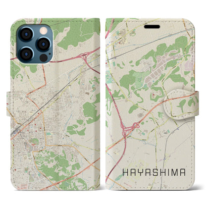 【早島（岡山県）】地図柄iPhoneケース（手帳タイプ）ナチュラル・iPhone 12 / 12 Pro 用