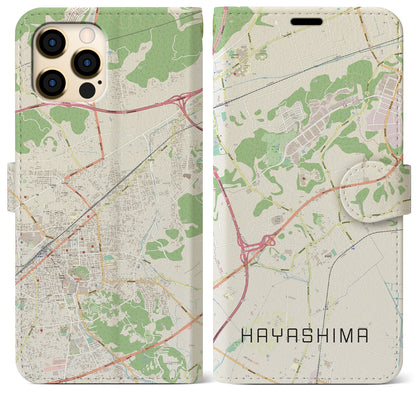 【早島（岡山県）】地図柄iPhoneケース（手帳タイプ）ナチュラル・iPhone 12 Pro Max 用