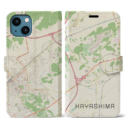 【早島（岡山県）】地図柄iPhoneケース（手帳タイプ）ナチュラル・iPhone 13 用