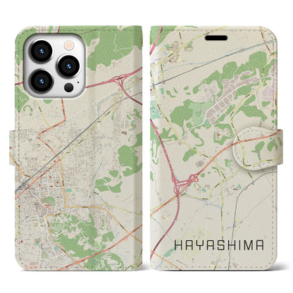 【早島（岡山県）】地図柄iPhoneケース（手帳タイプ）ナチュラル・iPhone 13 Pro 用