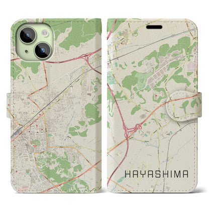 【早島（岡山県）】地図柄iPhoneケース（手帳タイプ）ナチュラル・iPhone 15 用