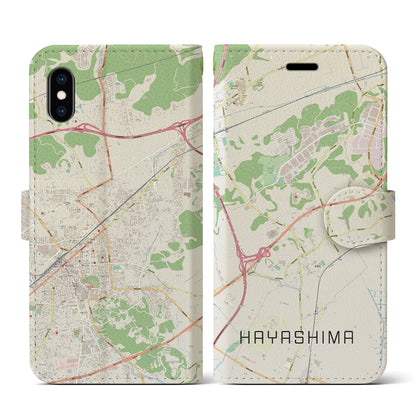 【早島（岡山県）】地図柄iPhoneケース（手帳タイプ）ナチュラル・iPhone XS / X 用