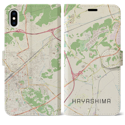 【早島（岡山県）】地図柄iPhoneケース（手帳タイプ）ナチュラル・iPhone XS Max 用