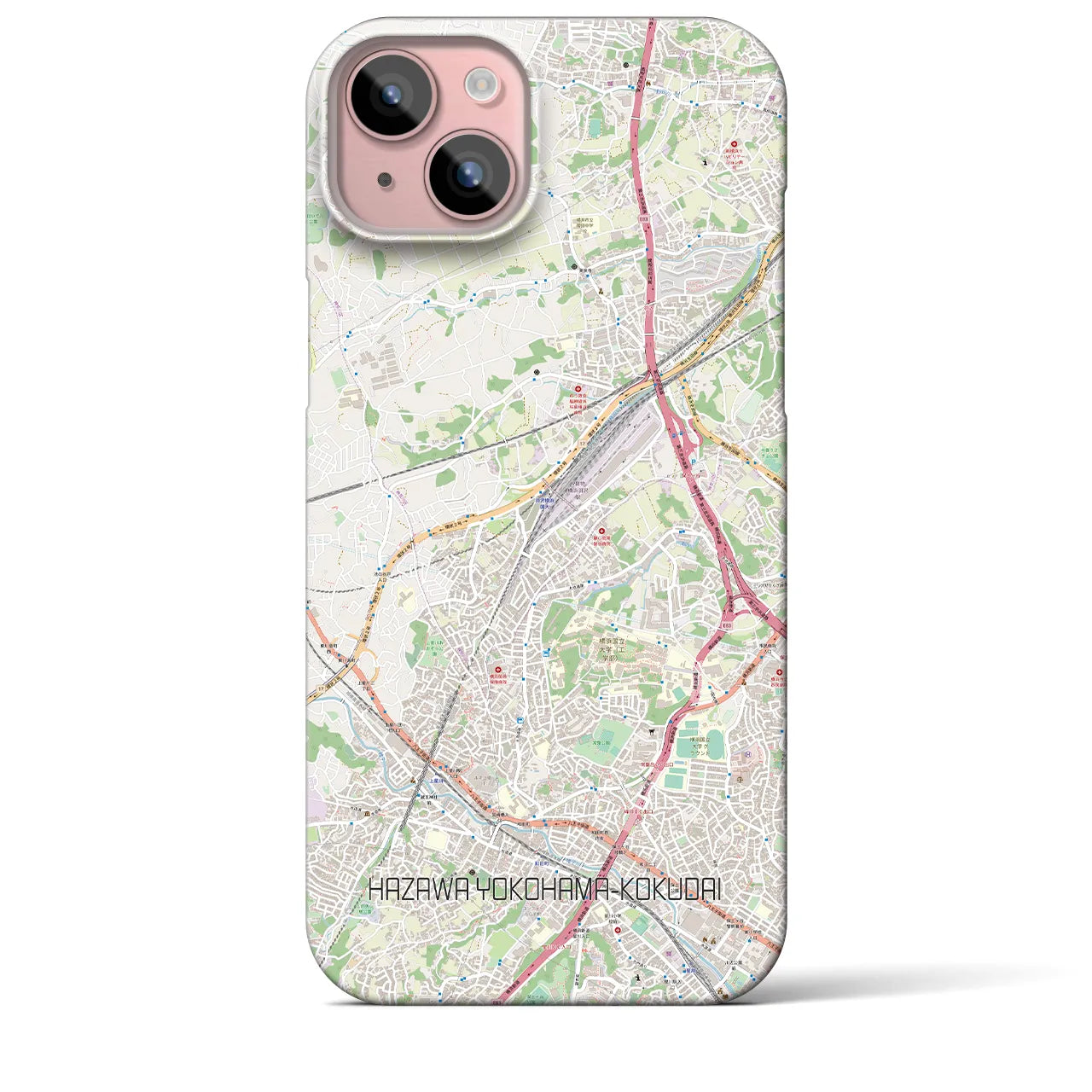 【羽沢横浜国大】地図柄iPhoneケース（バックカバータイプ・ナチュラル）iPhone 15 Plus 用