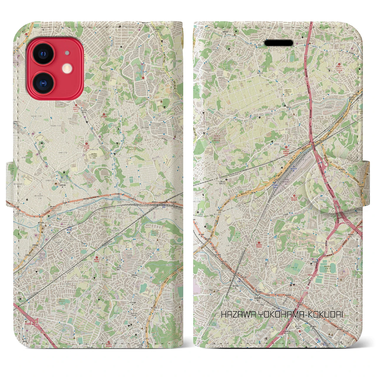 【羽沢横浜国大】地図柄iPhoneケース（手帳両面タイプ・ナチュラル）iPhone 11 用