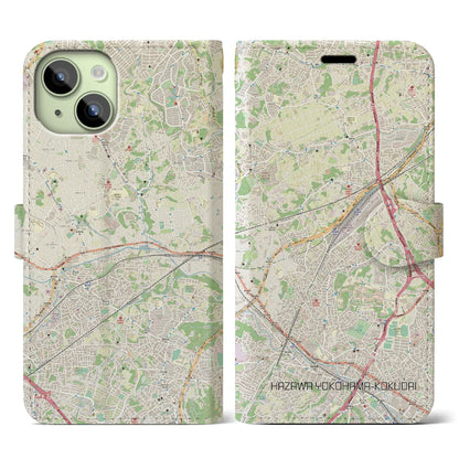 【羽沢横浜国大（神奈川県）】地図柄iPhoneケース（手帳タイプ）ナチュラル・iPhone 15 用