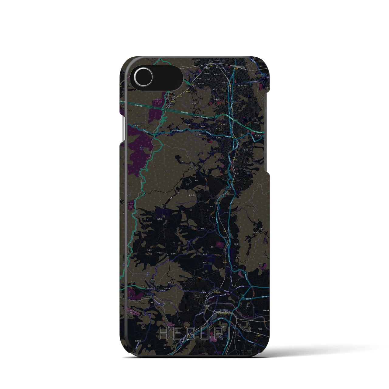 【平群】地図柄iPhoneケース（バックカバータイプ・ブラック）iPhone SE（第3 / 第2世代） / 8 / 7 / 6s / 6 用