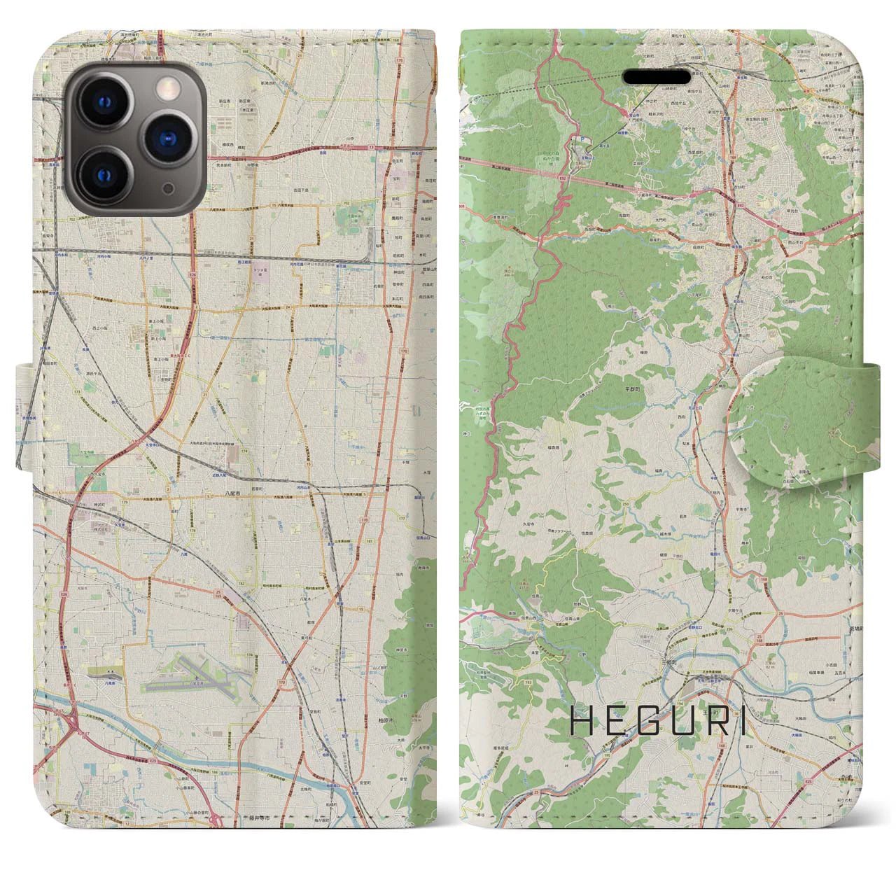 【平群】地図柄iPhoneケース（手帳両面タイプ・ナチュラル）iPhone 11 Pro Max 用