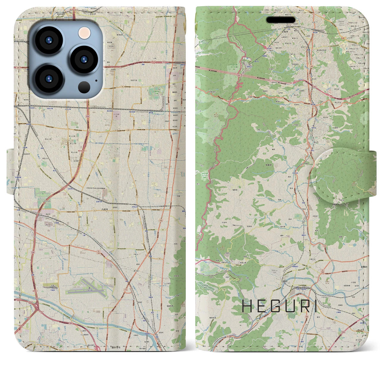 【平群】地図柄iPhoneケース（手帳両面タイプ・ナチュラル）iPhone 13 Pro Max 用