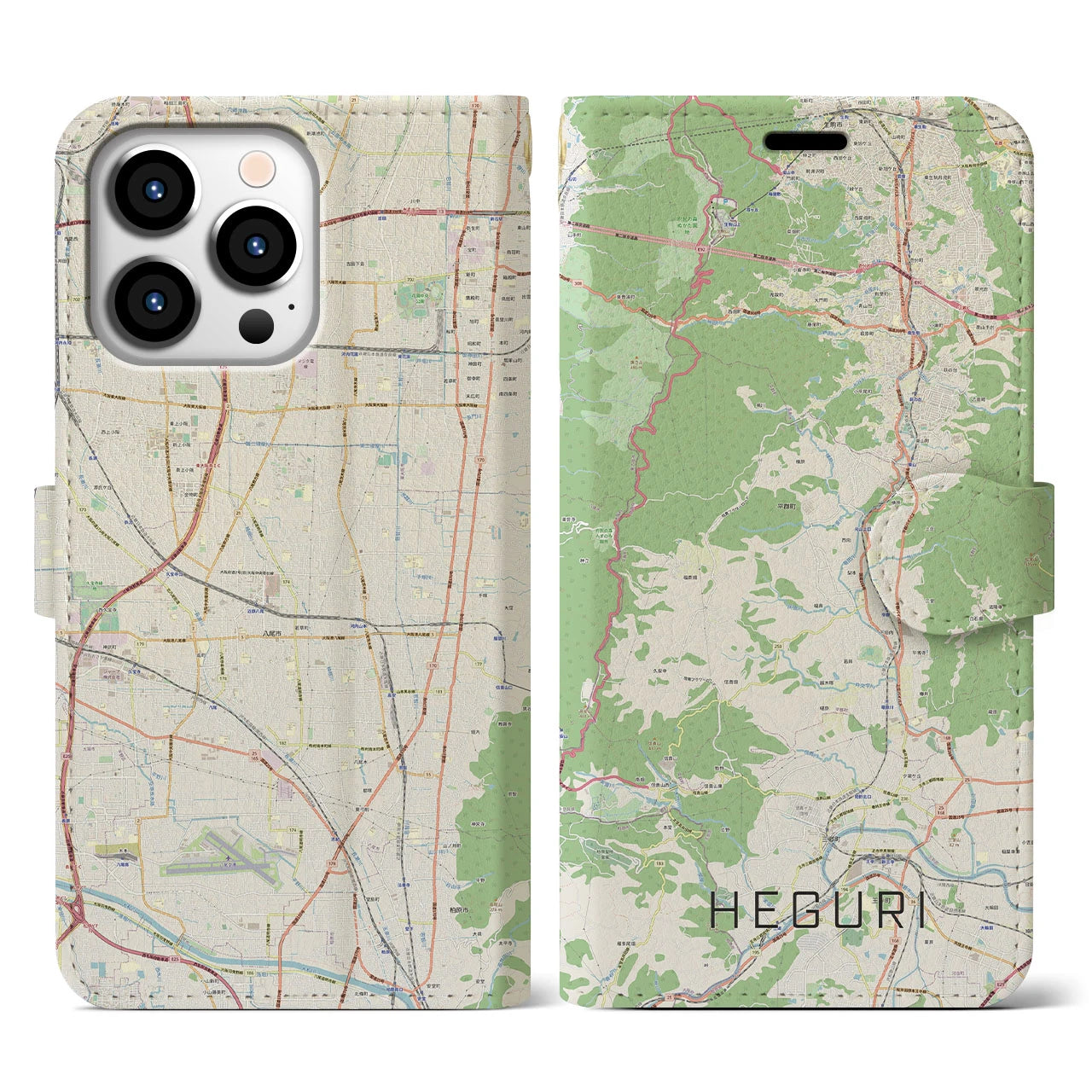 【平群】地図柄iPhoneケース（手帳両面タイプ・ナチュラル）iPhone 13 Pro 用