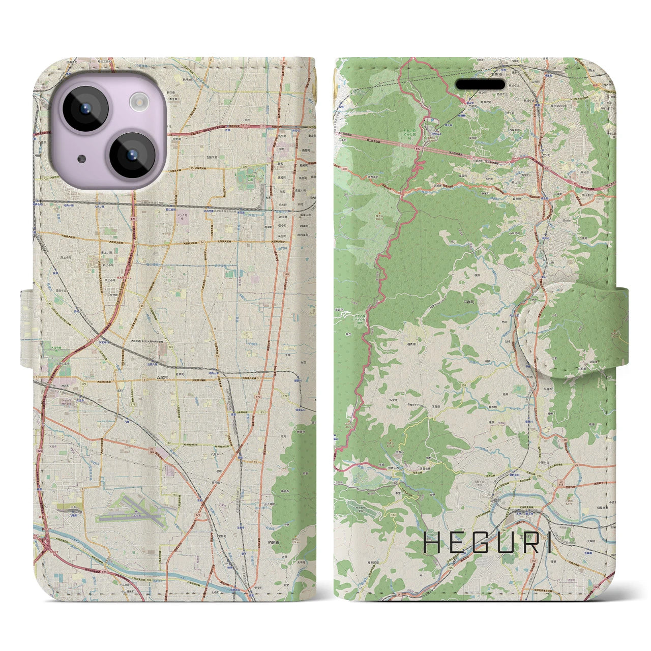 【平群】地図柄iPhoneケース（手帳両面タイプ・ナチュラル）iPhone 14 用
