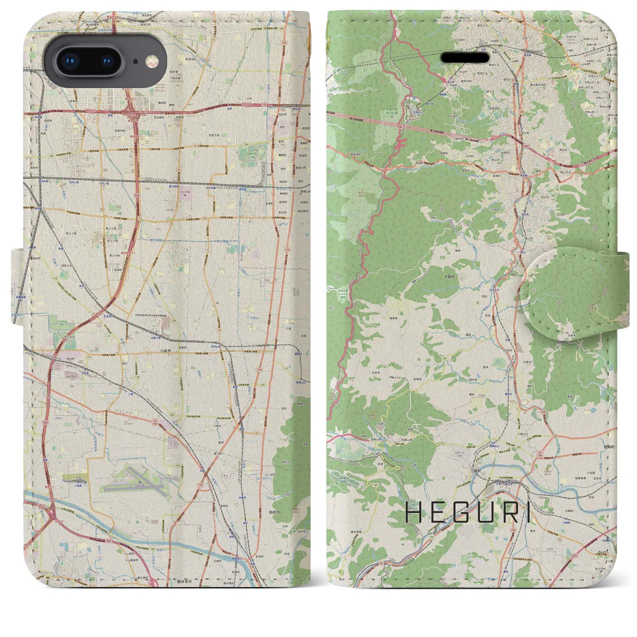 【平群】地図柄iPhoneケース（手帳両面タイプ・ナチュラル）iPhone 8Plus /7Plus / 6sPlus / 6Plus 用