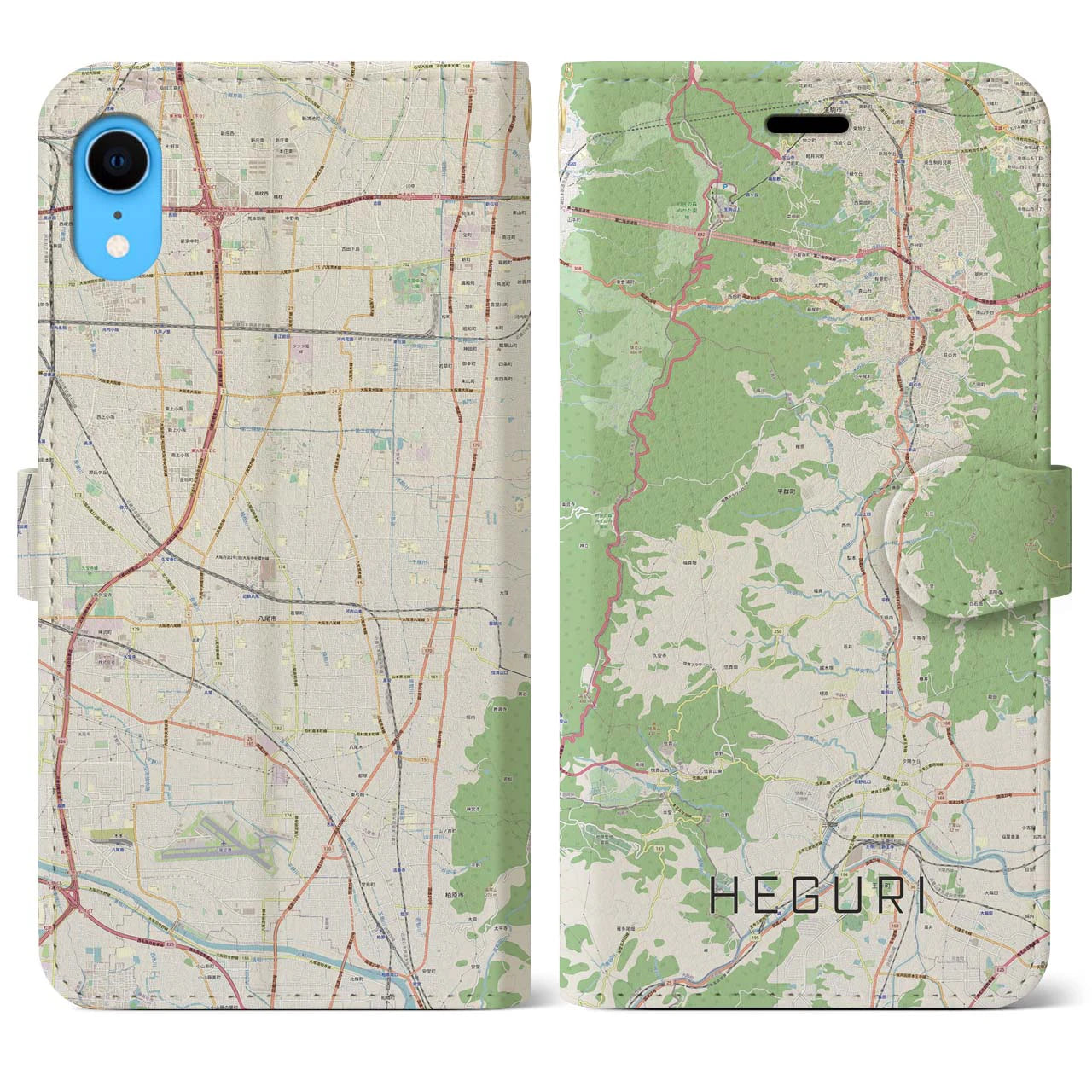 【平群】地図柄iPhoneケース（手帳両面タイプ・ナチュラル）iPhone XR 用