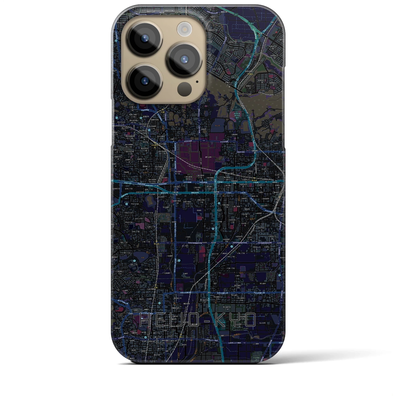 【平城京】地図柄iPhoneケース（バックカバータイプ・ブラック）iPhone 14 Pro Max 用