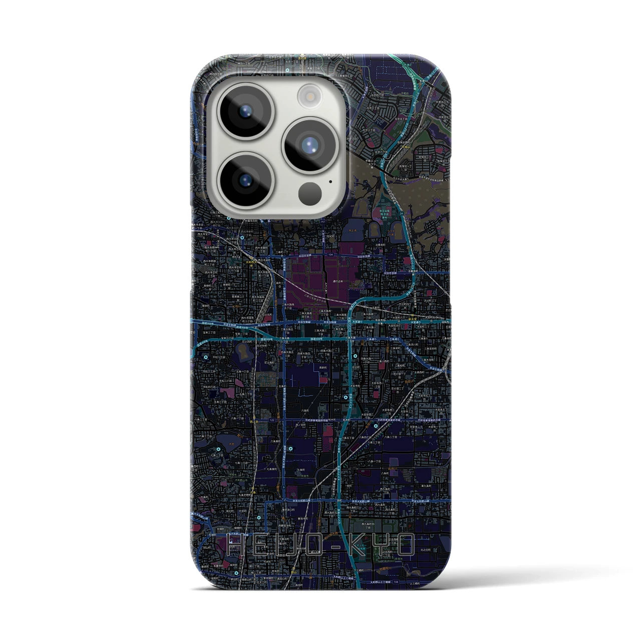 【平城京】地図柄iPhoneケース（バックカバータイプ・ブラック）iPhone 15 Pro 用