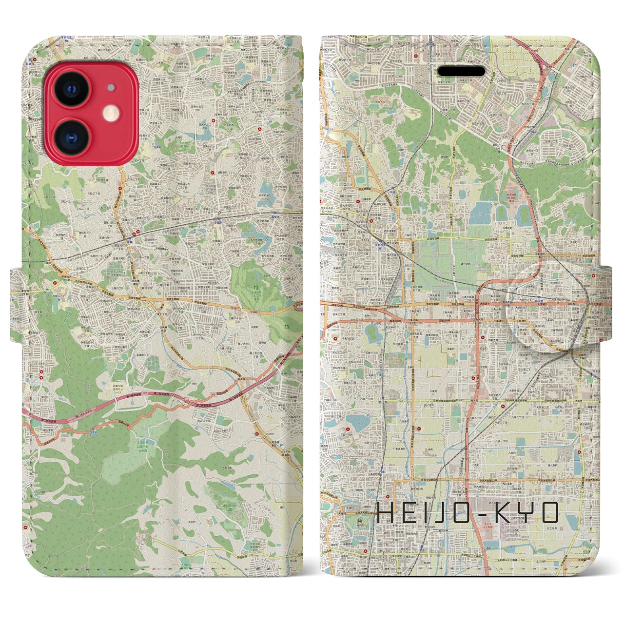 【平城京】地図柄iPhoneケース（手帳両面タイプ・ナチュラル）iPhone 11 用
