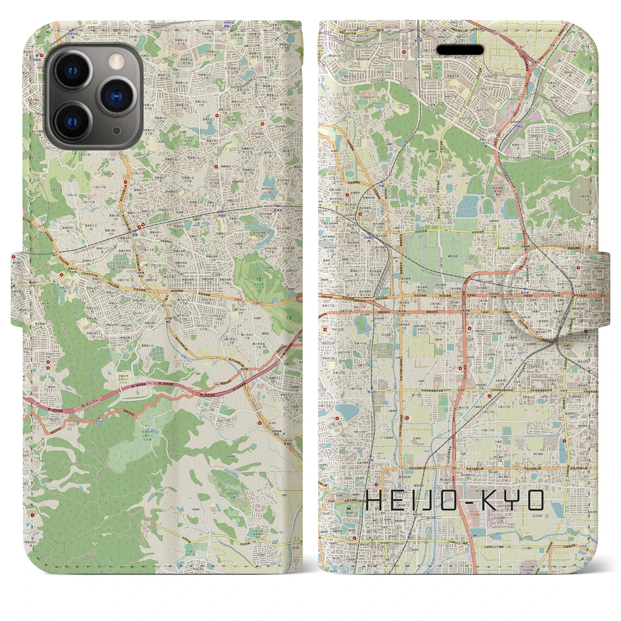 【平城京】地図柄iPhoneケース（手帳両面タイプ・ナチュラル）iPhone 11 Pro Max 用