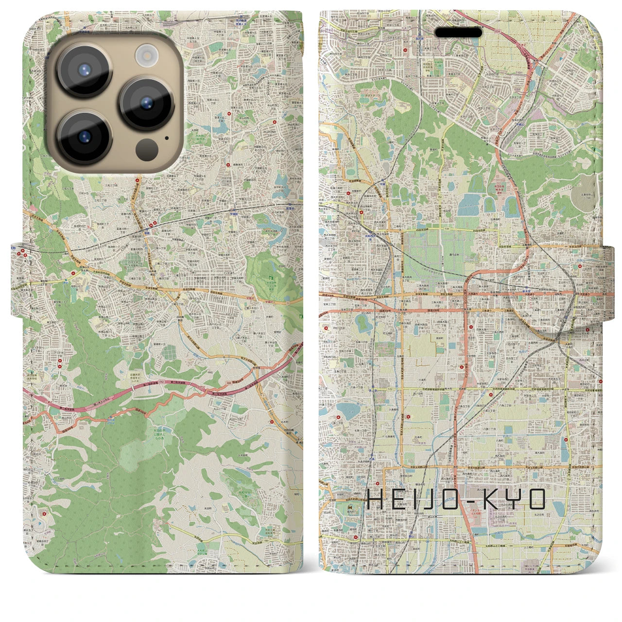 【平城京】地図柄iPhoneケース（手帳両面タイプ・ナチュラル）iPhone 14 Pro Max 用