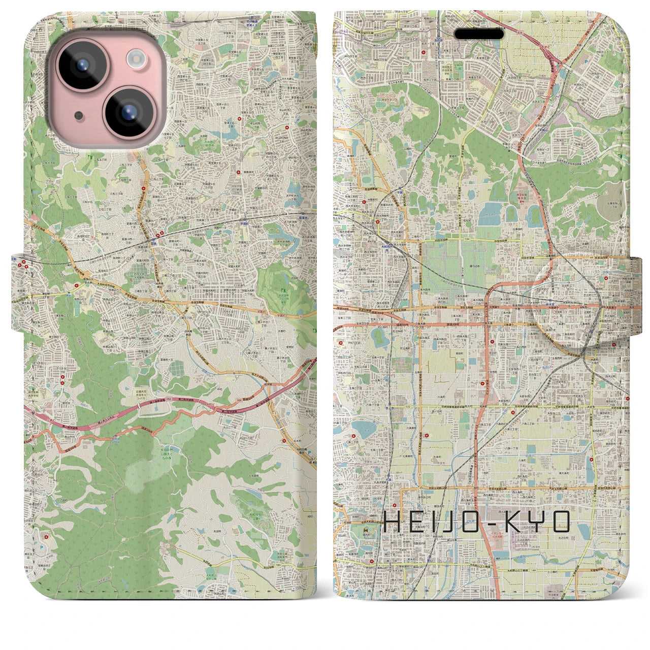 【平城京】地図柄iPhoneケース（手帳両面タイプ・ナチュラル）iPhone 15 Plus 用