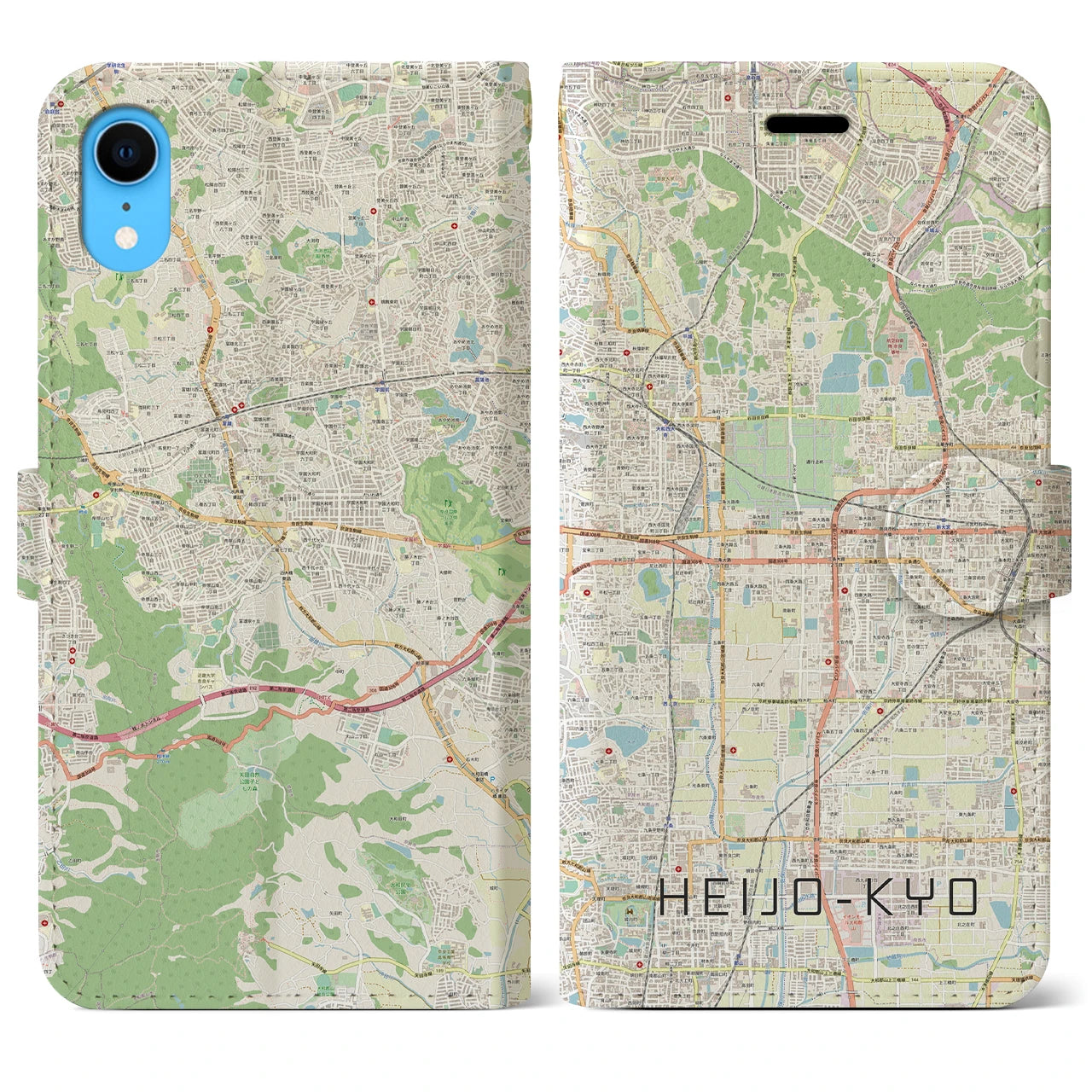 【平城京】地図柄iPhoneケース（手帳両面タイプ・ナチュラル）iPhone XR 用
