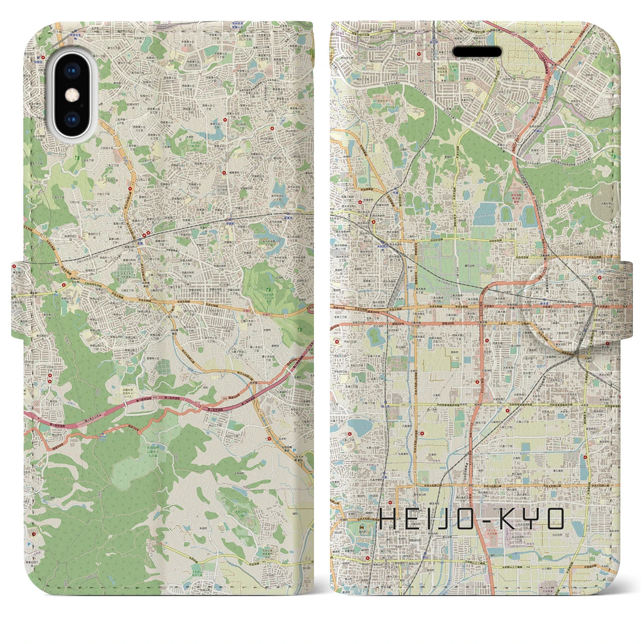 【平城京】地図柄iPhoneケース（手帳両面タイプ・ナチュラル）iPhone XS Max 用