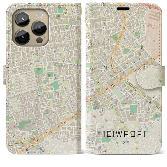 【平和台】地図柄iPhoneケース（手帳両面タイプ・ナチュラル）iPhone 14 Pro Max 用