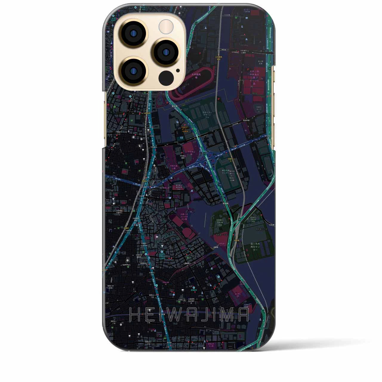 【平和島】地図柄iPhoneケース（バックカバータイプ・ブラック）iPhone 12 Pro Max 用