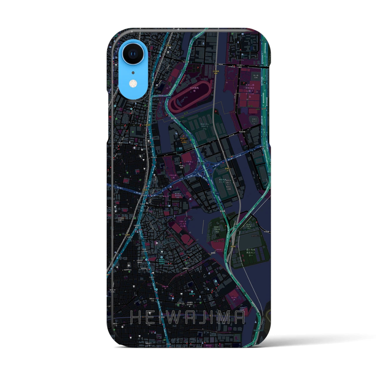 【平和島】地図柄iPhoneケース（バックカバータイプ・ブラック）iPhone XR 用