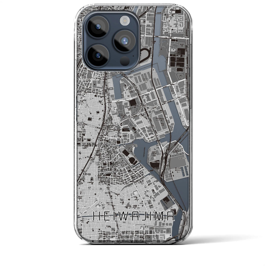 【平和島】地図柄iPhoneケース（クリアタイプ・モノトーン）iPhone 15 Pro Max 用
