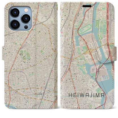 【平和島（東京都）】地図柄iPhoneケース（手帳タイプ）ナチュラル・iPhone 13 Pro Max 用