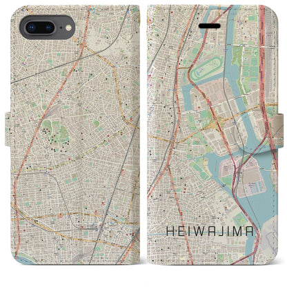 【平和島（東京都）】地図柄iPhoneケース（手帳タイプ）ナチュラル・iPhone 8Plus /7Plus / 6sPlus / 6Plus 用