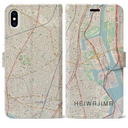 【平和島（東京都）】地図柄iPhoneケース（手帳タイプ）ナチュラル・iPhone XS Max 用