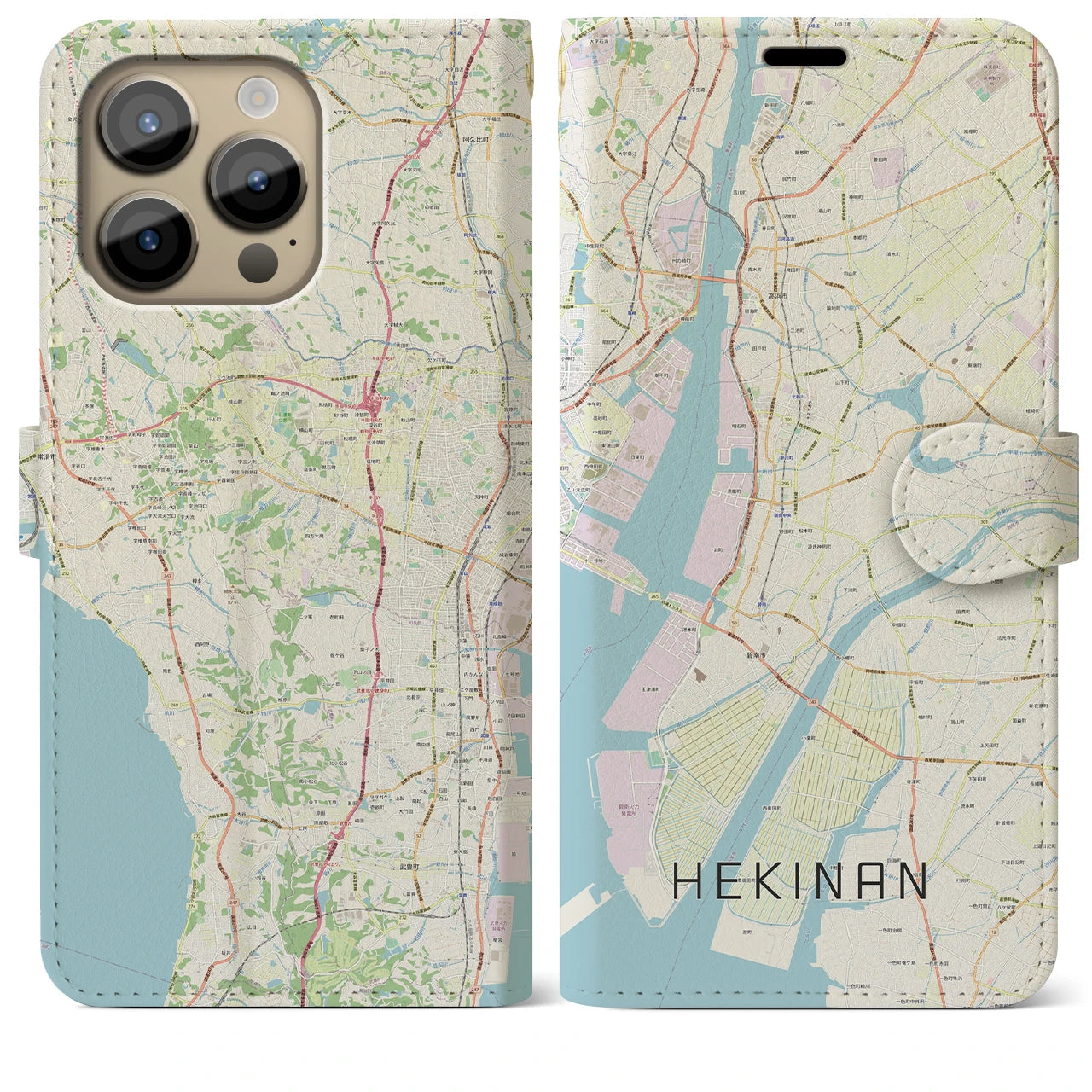【碧南】地図柄iPhoneケース（手帳両面タイプ・ナチュラル）iPhone 14 Pro Max 用