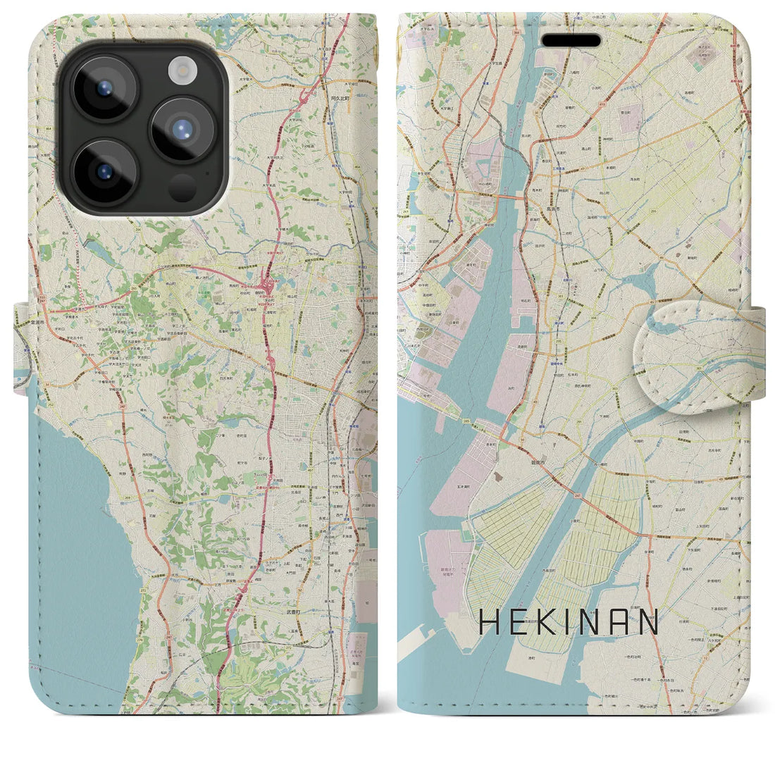 【碧南】地図柄iPhoneケース（手帳両面タイプ・ナチュラル）iPhone 15 Pro Max 用