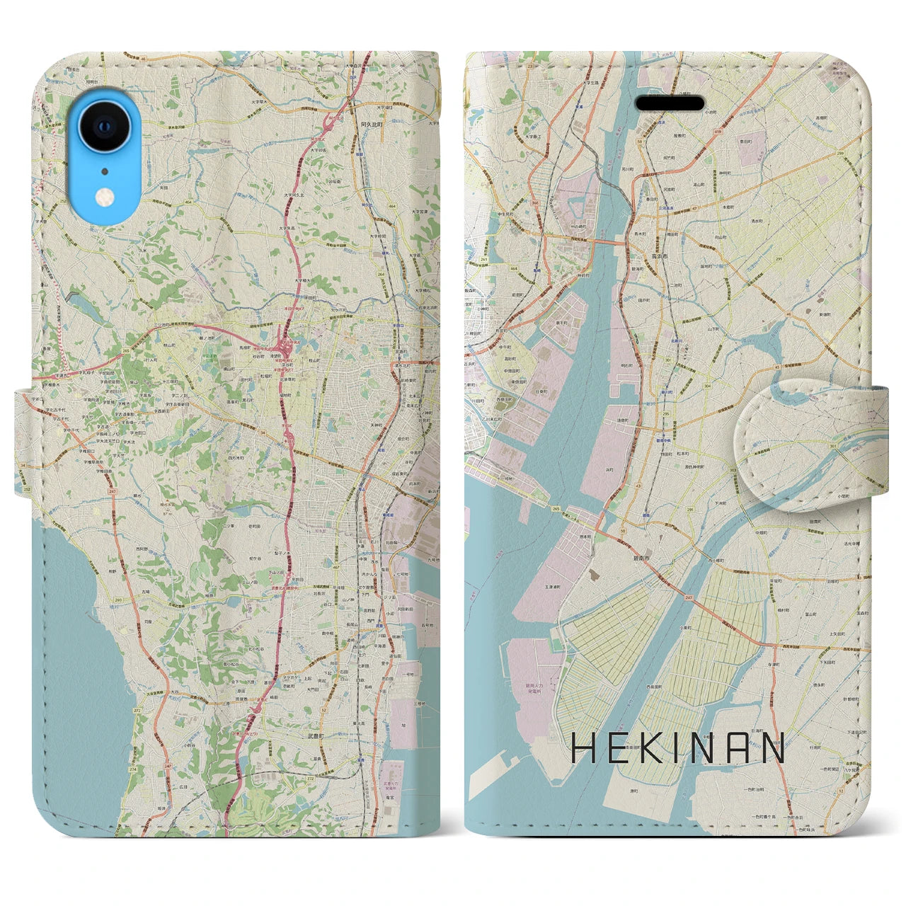 【碧南】地図柄iPhoneケース（手帳両面タイプ・ナチュラル）iPhone XR 用