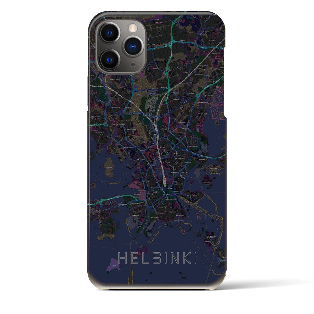 【ヘルシンキ】地図柄iPhoneケース（バックカバータイプ・ブラック）iPhone 11 Pro Max 用