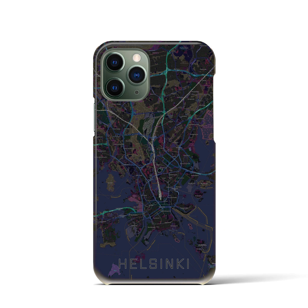 【ヘルシンキ】地図柄iPhoneケース（バックカバータイプ・ブラック）iPhone 11 Pro 用