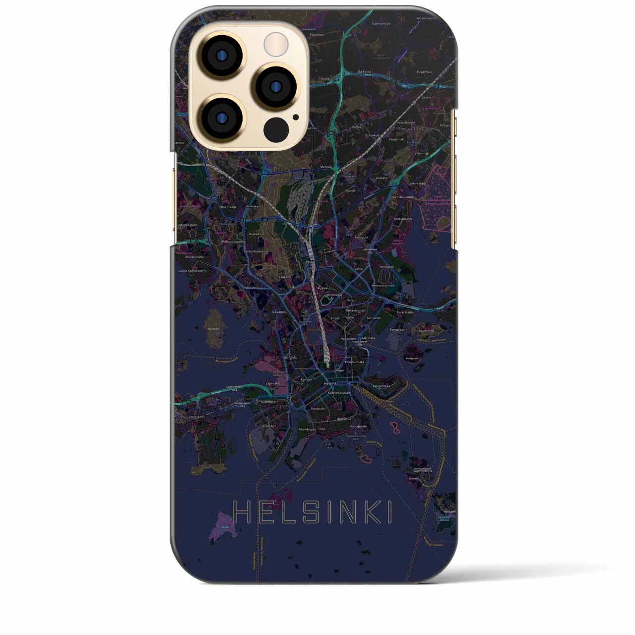 【ヘルシンキ】地図柄iPhoneケース（バックカバータイプ・ブラック）iPhone 12 Pro Max 用
