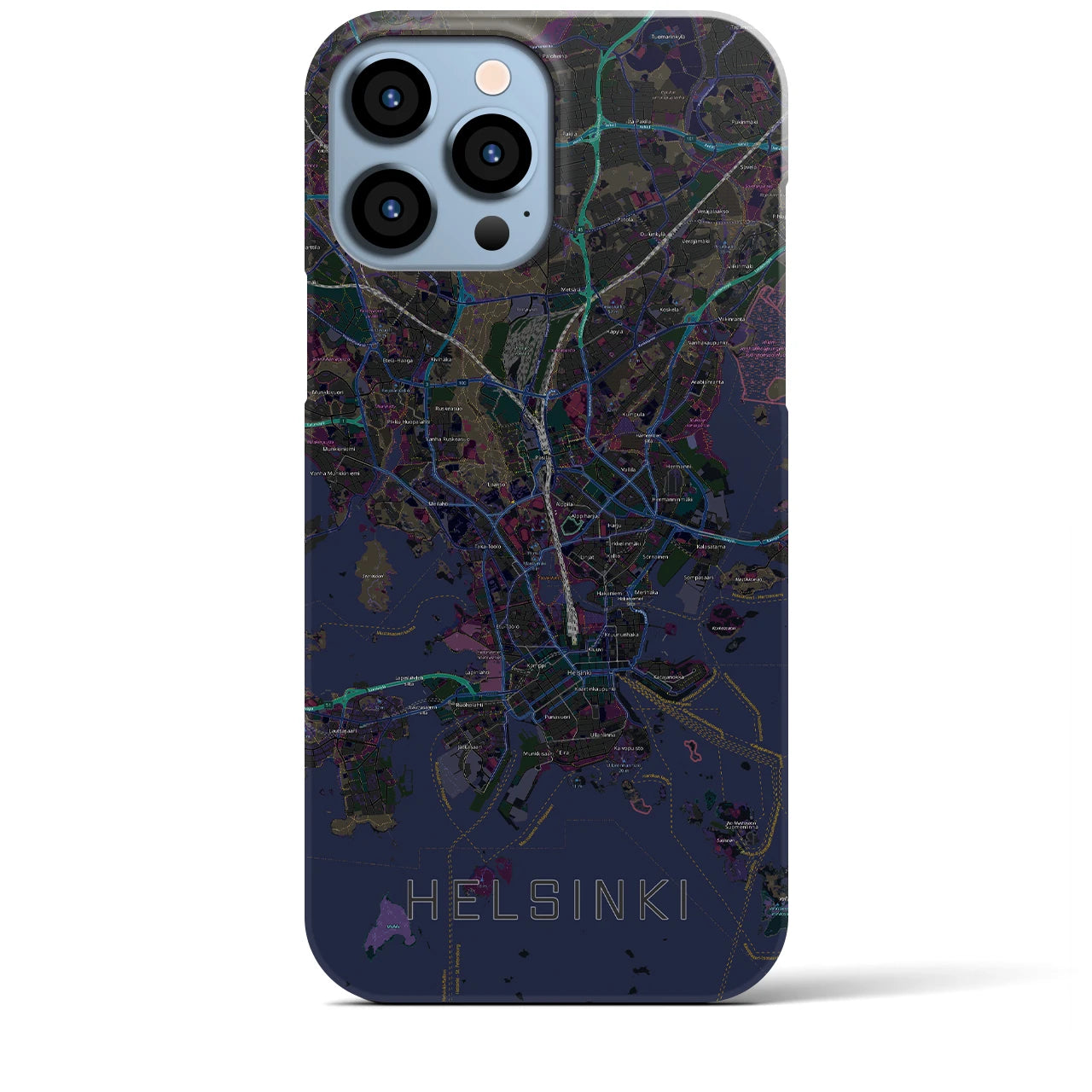 【ヘルシンキ】地図柄iPhoneケース（バックカバータイプ・ブラック）iPhone 13 Pro Max 用