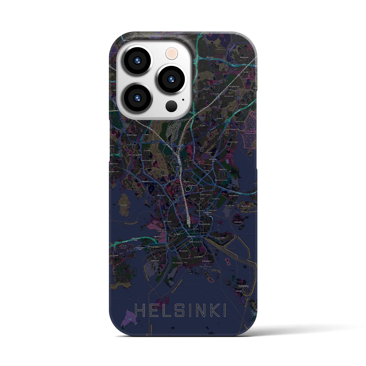 【ヘルシンキ】地図柄iPhoneケース（バックカバータイプ・ブラック）iPhone 13 Pro 用