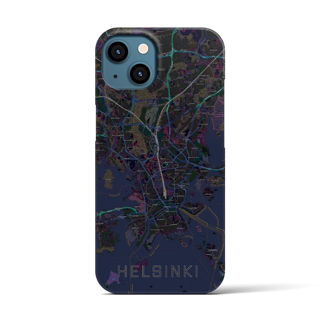 【ヘルシンキ】地図柄iPhoneケース（バックカバータイプ・ブラック）iPhone 13 用