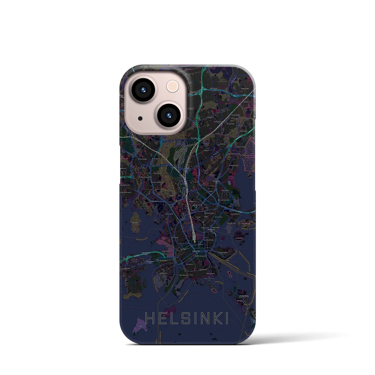 【ヘルシンキ】地図柄iPhoneケース（バックカバータイプ・ブラック）iPhone 13 mini 用