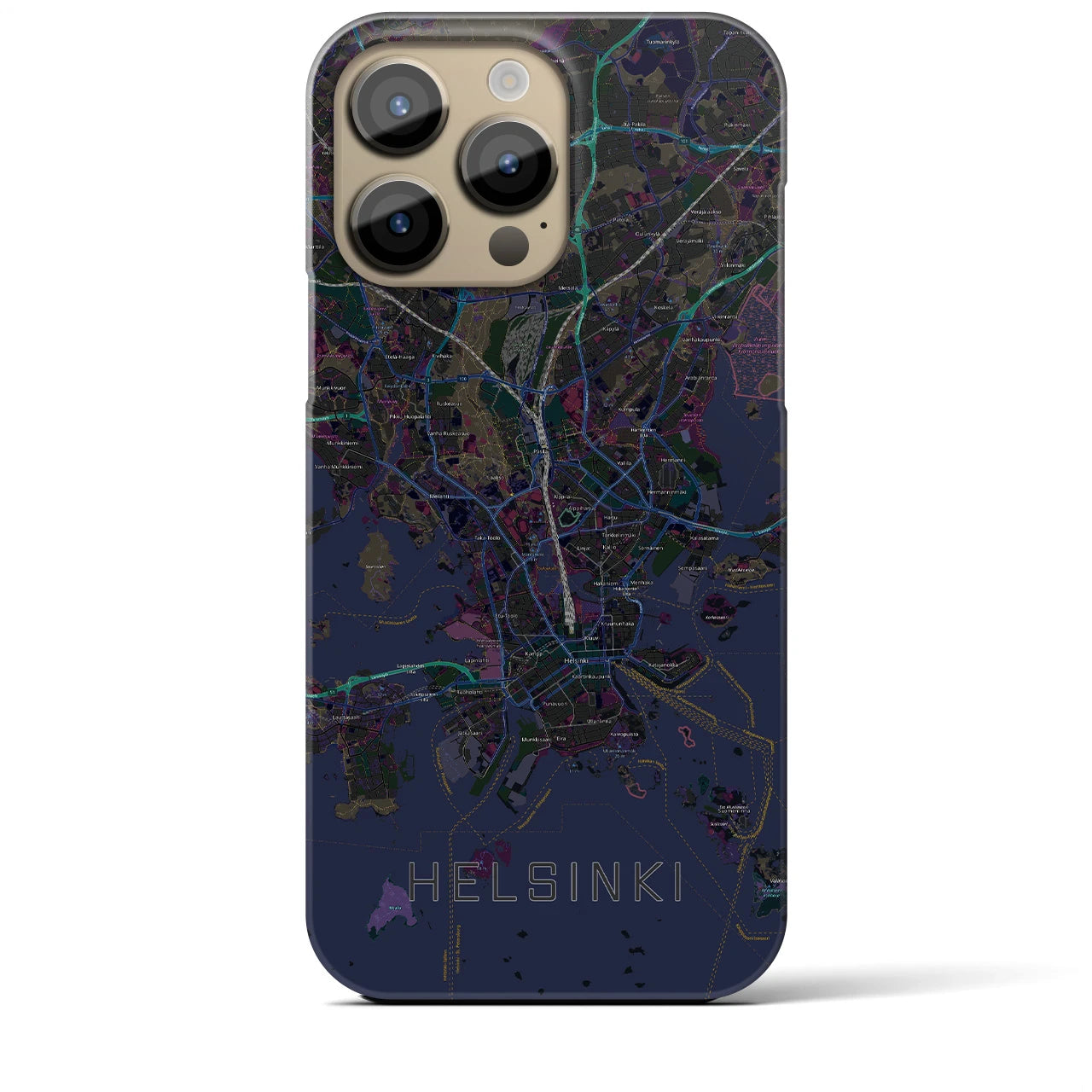 【ヘルシンキ】地図柄iPhoneケース（バックカバータイプ・ブラック）iPhone 14 Pro Max 用