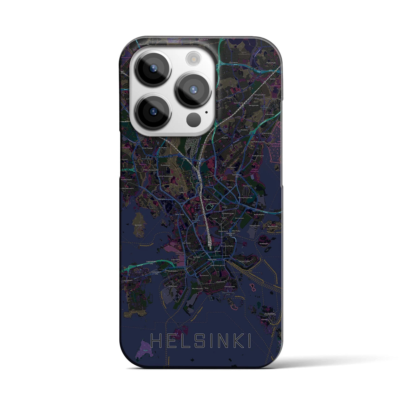 【ヘルシンキ】地図柄iPhoneケース（バックカバータイプ・ブラック）iPhone 14 Pro 用
