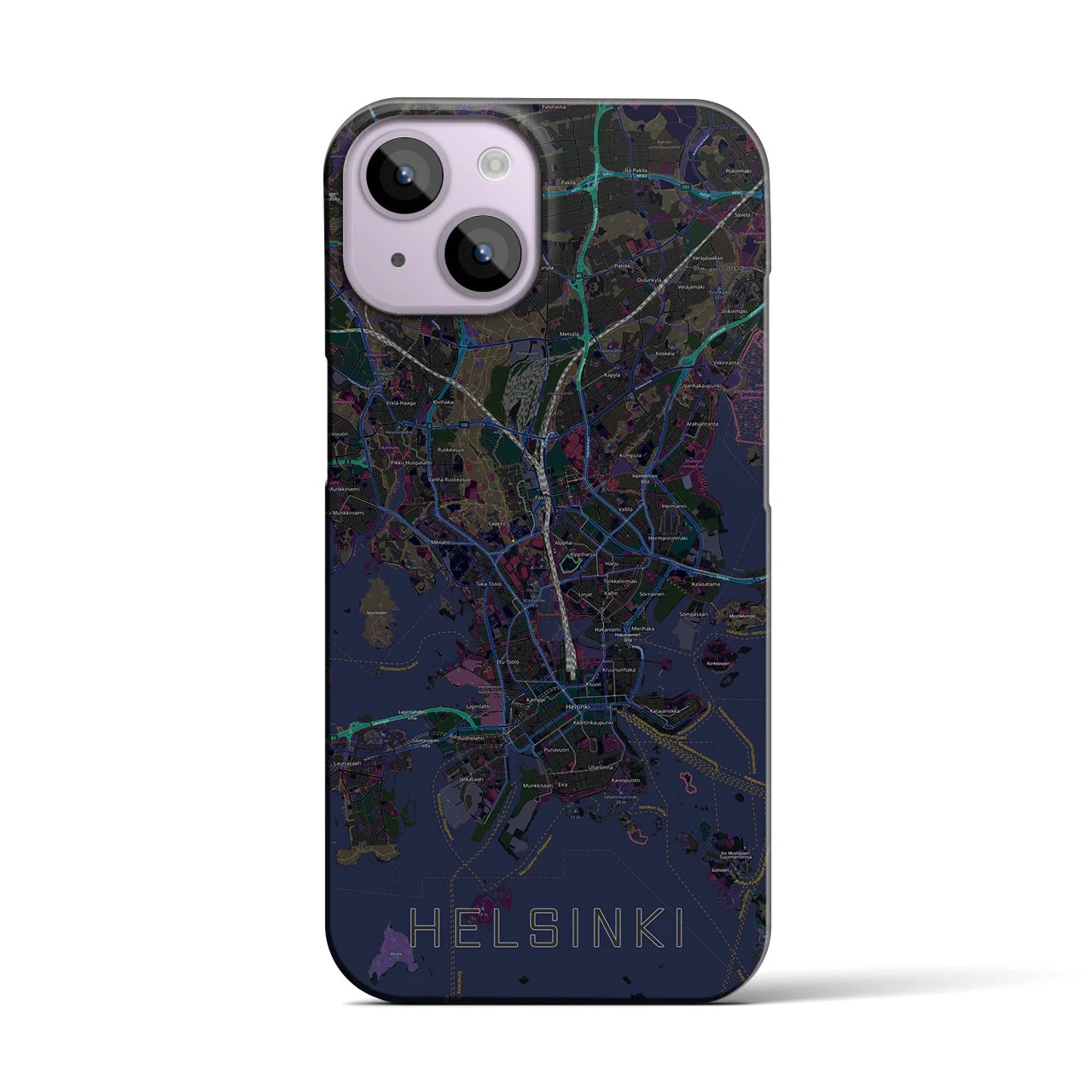 【ヘルシンキ】地図柄iPhoneケース（バックカバータイプ・ブラック）iPhone 14 用