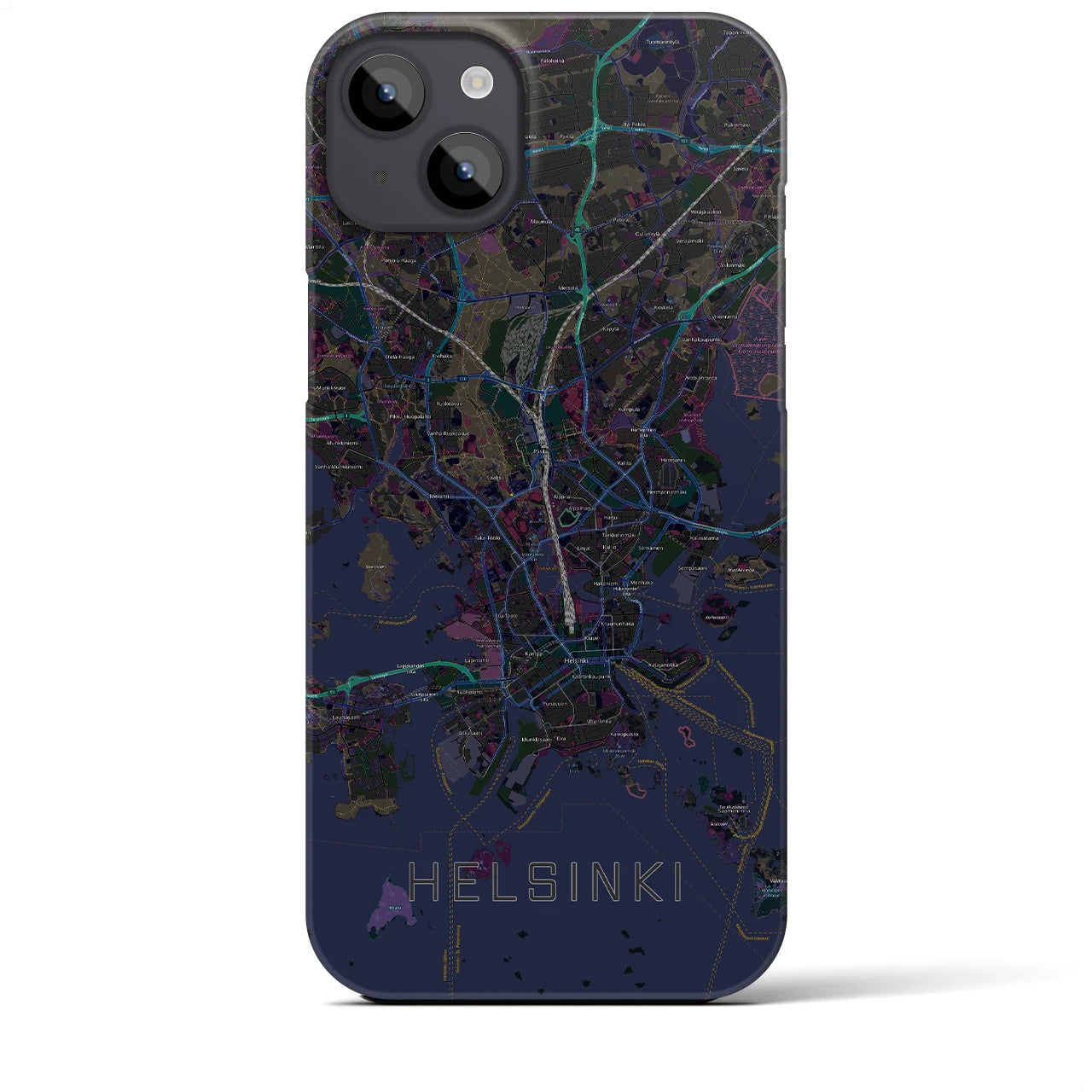 【ヘルシンキ】地図柄iPhoneケース（バックカバータイプ・ブラック）iPhone 14 Plus 用