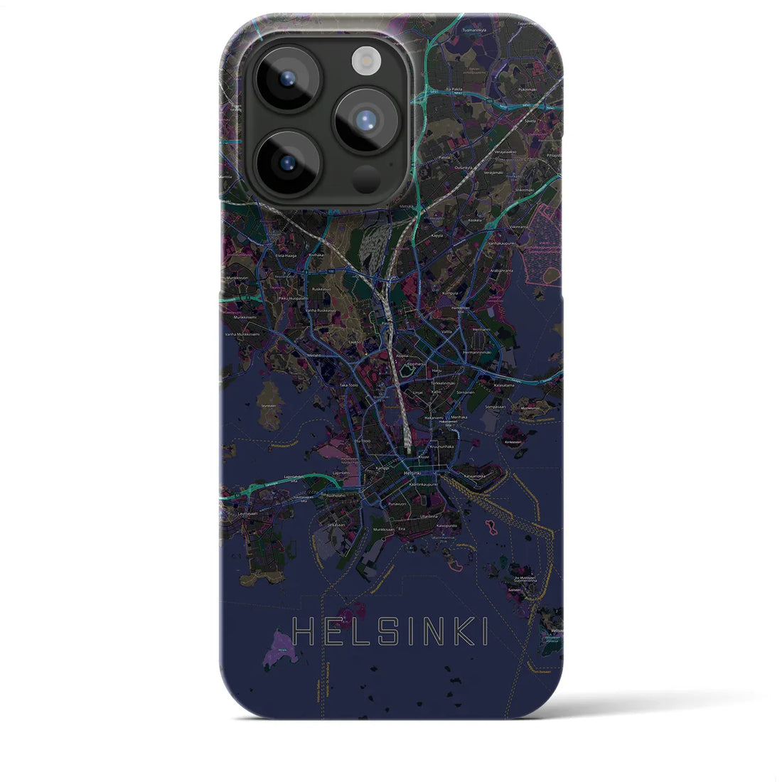 【ヘルシンキ】地図柄iPhoneケース（バックカバータイプ・ブラック）iPhone 15 Pro Max 用