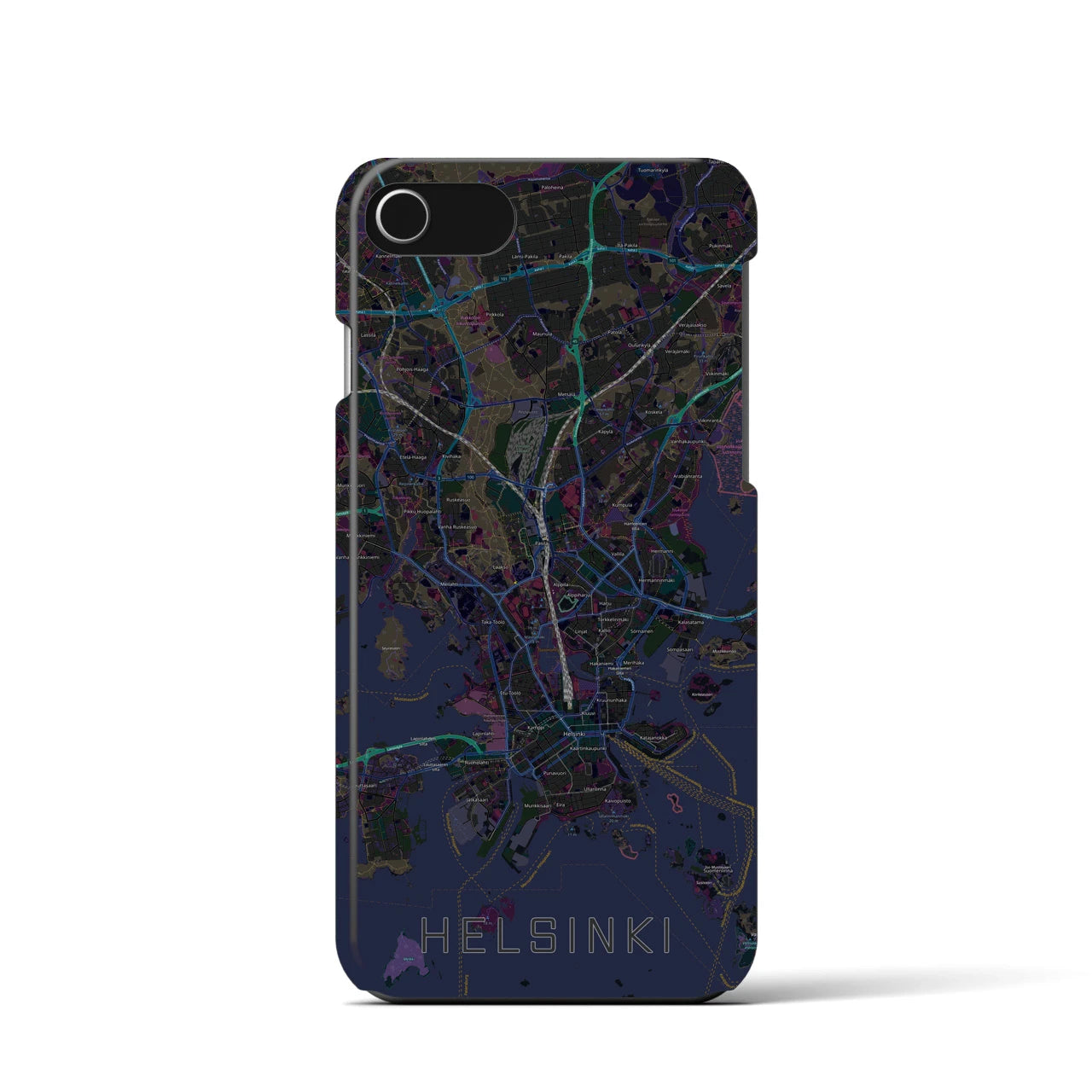 【ヘルシンキ】地図柄iPhoneケース（バックカバータイプ・ブラック）iPhone SE（第3 / 第2世代） / 8 / 7 / 6s / 6 用
